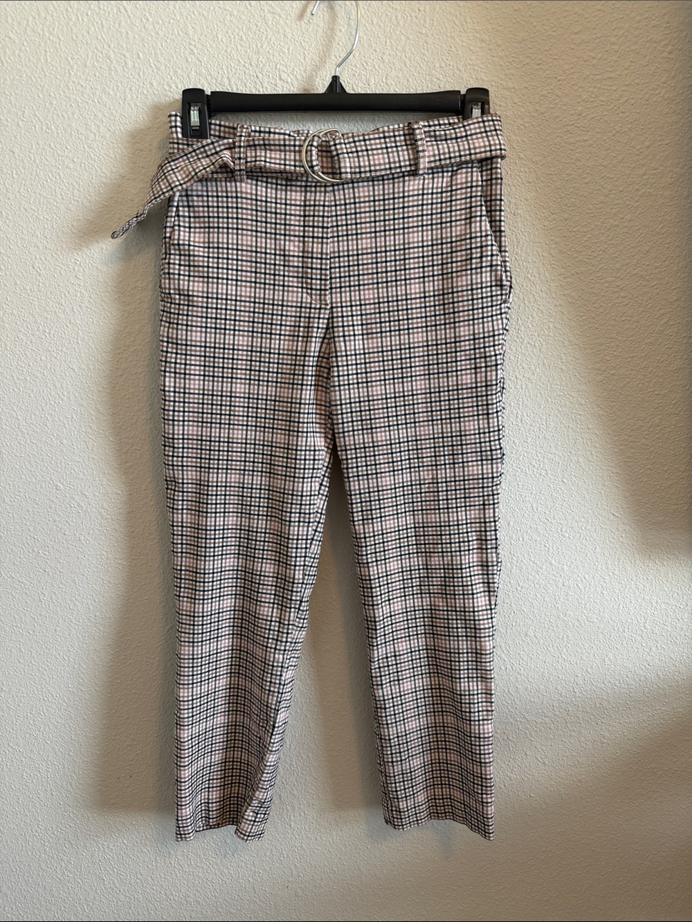 Jules & Leopold Beige and Black Plaid Belted Pants